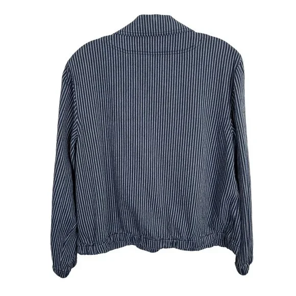 J Crew Mercantile Womens Size M Jacket Blazer Cotton Pockets Casual Striped Blue - Picture 3 of 8